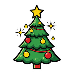 Cartoon christmas tree with ornaments and star