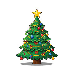 Decorated christmas tree with ornaments and star
