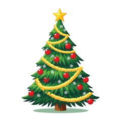Christmas tree decorated with ornaments and garland