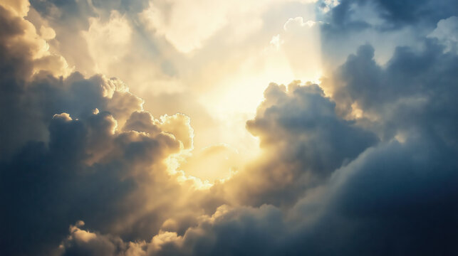 Sunlight Creating Soft Halo Through Clouds in Vast Open Sky, Quiet Divine Atmosphere for Landscape Decoration and Spiritual Healing Themes
