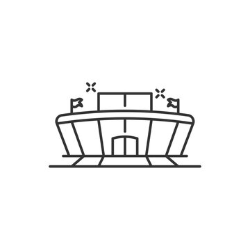 Sports stadium line icon. Arena with flag sign. Sport complex symbol. Quality design element. Linear style arena icon. Editable stroke. Vector