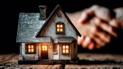 Real estate negotiation event home model business environment close-up view partnership concept