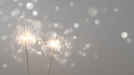 Elegant Sparklers Display with Bokeh Lights, Perfect for Festive Celebrations and New Year's Eve Events