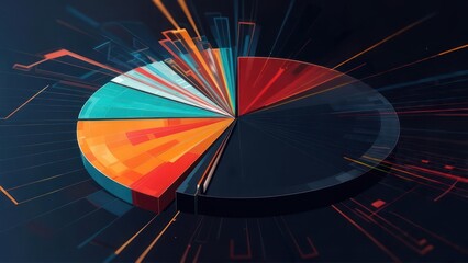 A dynamic pie chart, various colored segments, radiating lines, dark background