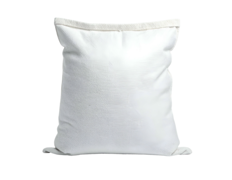White, filled sack against a black background, with a fabric rim