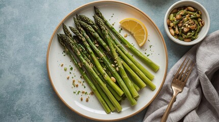 Delicious fresh asparagus with lemon and healthy green beans