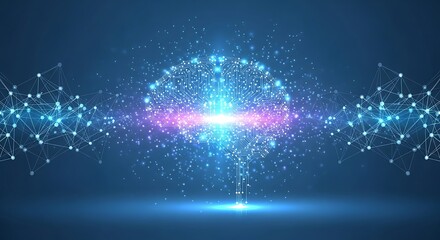 Abstract digital brain with glowing neural network and data streams