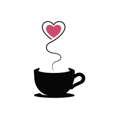 Coffee cup with heart steam love and romance concept icon template