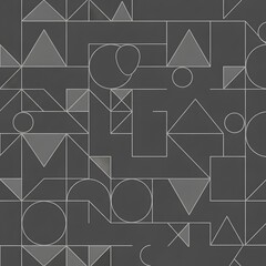 Geometric Harmony Minimalist Abstract Pattern with Triangles, Circles, and Squares on Gray Background