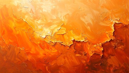 Textured abstract painting showing vibrant shades of orange and yellow
