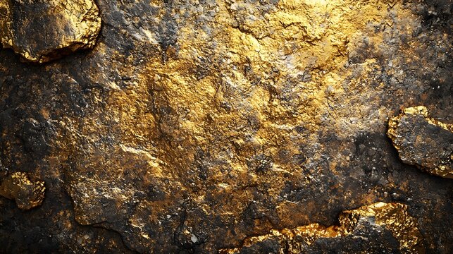 Close up texture of illuminated golden granite revealing rough surfaces and natural mineral veins