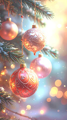 Christmas balls on a pine tree