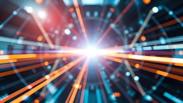 Abstract geometric patterns and light trails in modern tech aesthetic. - Powered by Adobe