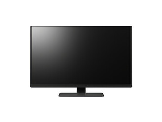 Fototapeta premium Isolated black plasma screen display with a dark bezel and stand against a black background, Isolated On Transparent Background