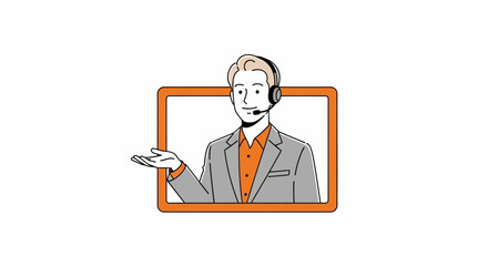 Customer Service Representative Explaining Online, Wearing Headset.