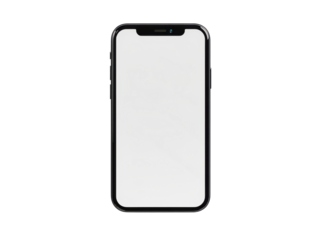 Smartphone mockup with blank white screen and black frame isolated on a black background, Isolated On Transparent Background