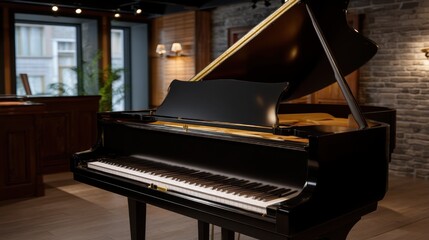 Fototapeta premium Grand Piano Displayed Elegantly in Museum Corner with Modern Interior Design