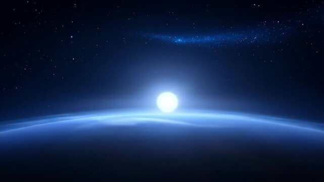 Bright celestial body over a planet in deep space with stars