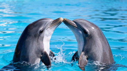 Obraz premium Two Dolphins Touching Noses