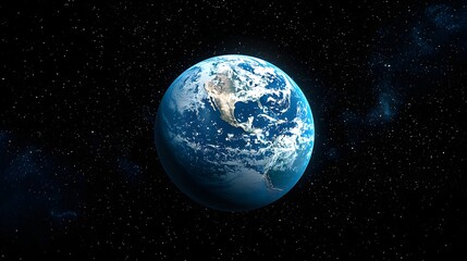 Fototapeta premium Planet Earth seen from outer space with continents and clouds visible against a backdrop of countless stars