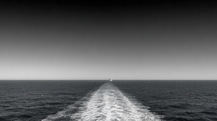 Abstract Black and White Image of Vast Ocean with White Lines, Evoking Emptiness and Loneliness