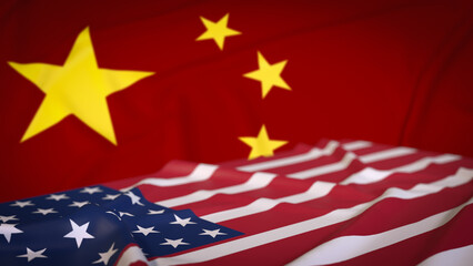 The USA and China flag for Trade war or Business concept 3d Rendering.