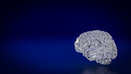 The Crystal Brain on Dark blue background for Sci or Medical concept 3d Rendering.