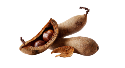 Exotic Tamarind Delight: The image unveils the unique allure of tamarind, showcasing its pod, a culinary treasure with its unique pod open, revealing the seed.