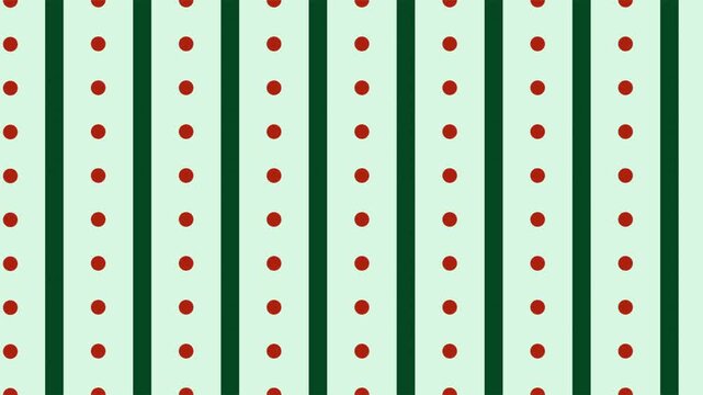 Seamless Christmas pattern featuring dark green vertical stripes and red polka dots on a mint background, perfect for wrapping, cards, and festive backdrops.