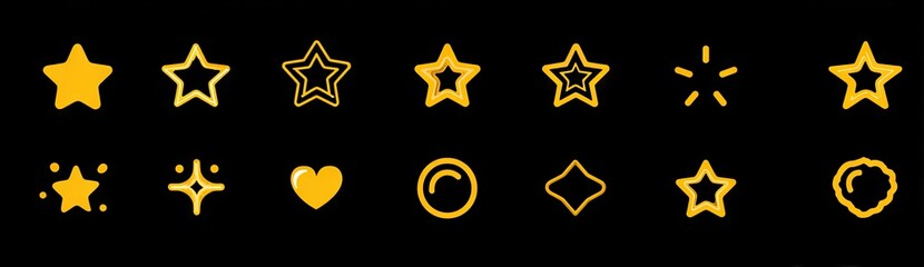 Collection of gold star and other graphic icons on a black background