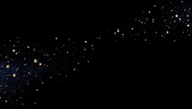 Dark background with swirling gold and blue star-like particles