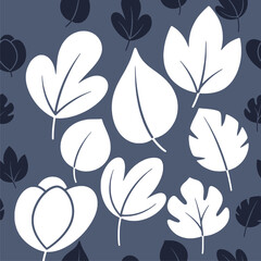 Blue and White Leaf Seamless Pattern with Elegant Minimal Style
