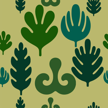 Green Tropical Leaf Seamless Pattern with Decorative Jungle Plants
