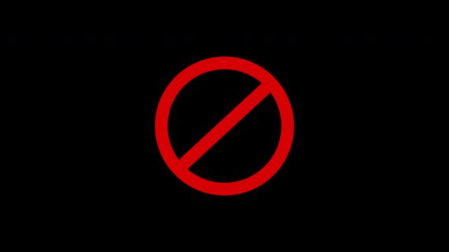Animated red prohibition sign transparent background, red forbidden sign, circle empty ban animation alpha channel footage 4K