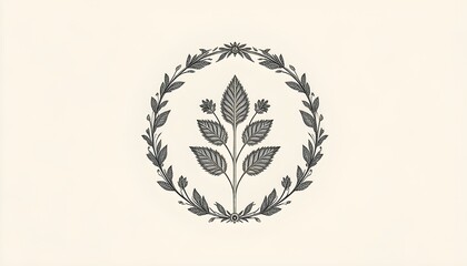 Obraz premium Minimal floral mark inside circular border with natural harmony