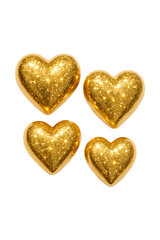 Obraz premium Four Golden Hearts Sparkling Love Romantic Luxury High quality Realistic image.