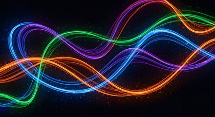Abstract neon light trails on black background for dynamic design elements