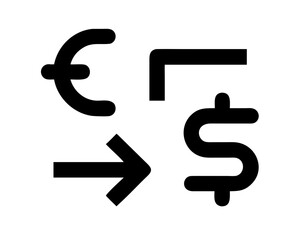 Black and white euro to dollar currency exchange icon on