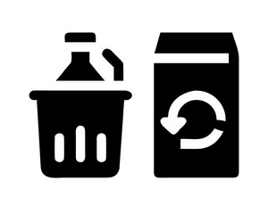 Recycling bin with glass bottle and cardboard box