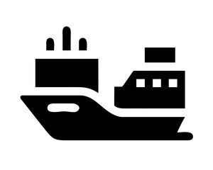 Simple black silhouette of a container ship with cargo