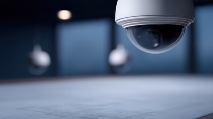Multiple Surveillance Dome Cameras with Angled Lenses in a Modern Indoor Environment
