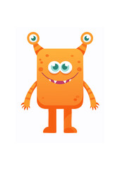 Square Monster Character &ndash; Cute Geometric Flat Vector Illustration