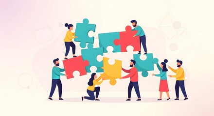 Fototapeta premium Diverse Team Collaboration Solving Complex Business Puzzles, Fostering Unity and Strategic Partnership for Project Success and Organizational Growth