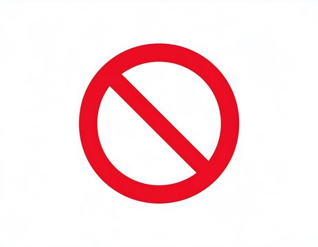 A simple, bold graphic features a red circle with a diagonal red line, conveying a clear prohibition symbol against a white background