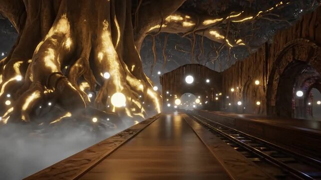 Thrilling First-Person Journey on a Magical Railway Through a Mystical, Glowing Forest Cave.