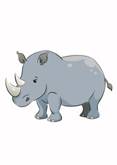 Majestic White Rhino Isolated on White Background, African Wildlife