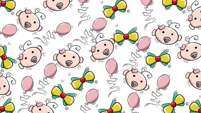 Doodle baby pattern features balloons and bows on a white background, perfect for creating adorable designs for childrens products.