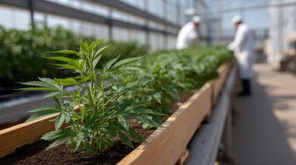 Greenhouse Growing Cannabis Plants on Rooftop Outdoor Dispensary for Sustainable Cultivation