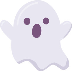 Cartoon ghost with open mouth and raised arms, Halloween themed.