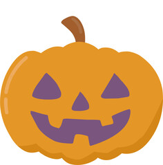 A simple cartoon illustration of a smiling jack-o'-lantern pumpkin for Halloween with a purple face.